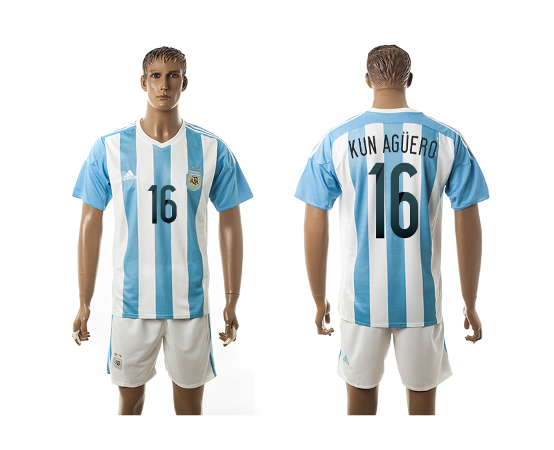 Argentina 16 KUN AGUERO Home 2016 Copa America Centenario Soccer Jersey