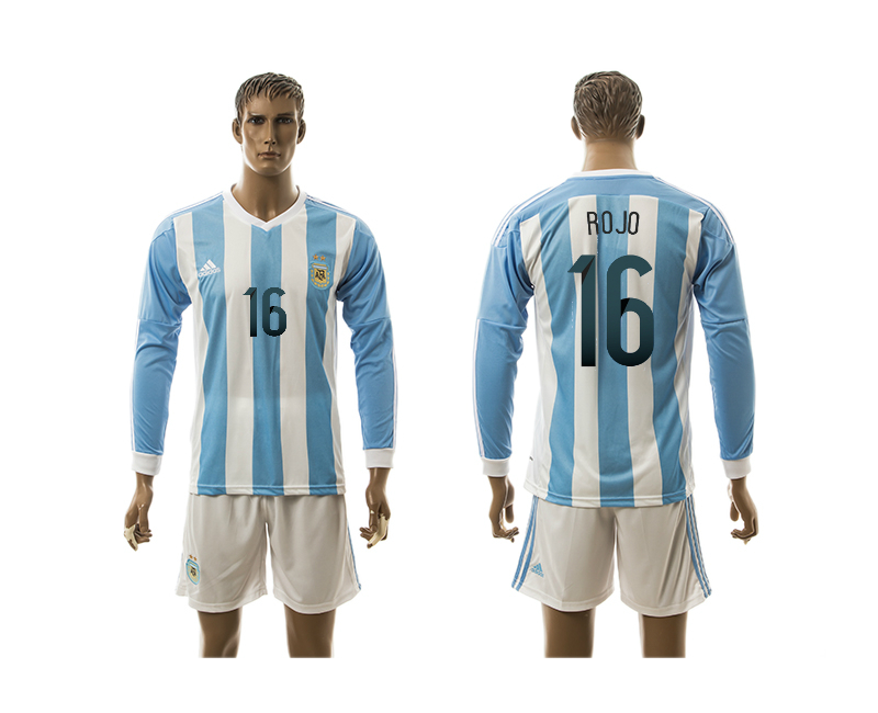 Argentina 16 ROJO Home 2016 Copa America Centenario 2016 Copa America Centenario Long Sleeve Soccer Jersey