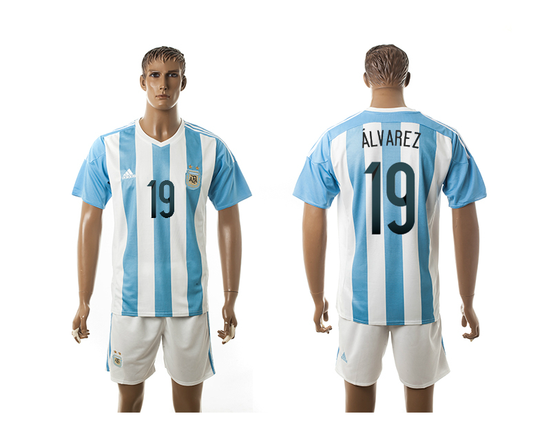 Argentina 19 ALVAREZ Home 2016 Copa America Centenario Soccer Jersey