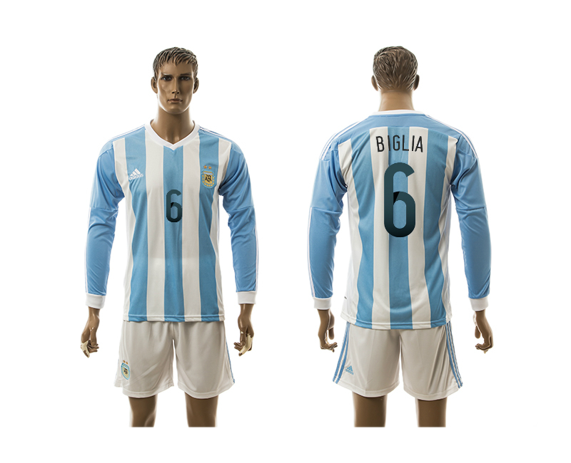 Argentina 6 BIGLIA Home 2016 Copa America Centenario 2016 Copa America Centenario Long Sleeve Soccer Jersey