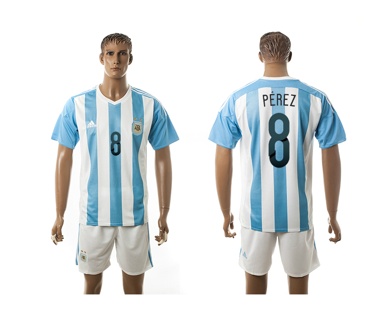 Argentina 8 PEREZ Home 2016 Copa America Centenario Soccer Jersey
