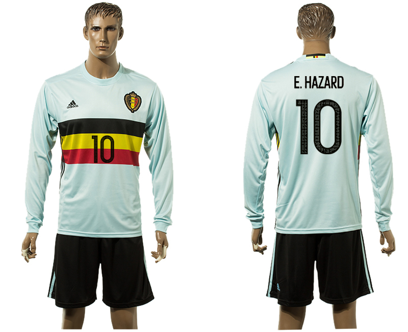 Belgium 10 E.HAZARD Away UEFA Euro 2016 Long Sleeve Jerseys Belgium 10 E.HAZARD Away UEFA Euro 2016 Long Sleeve Jerseys
