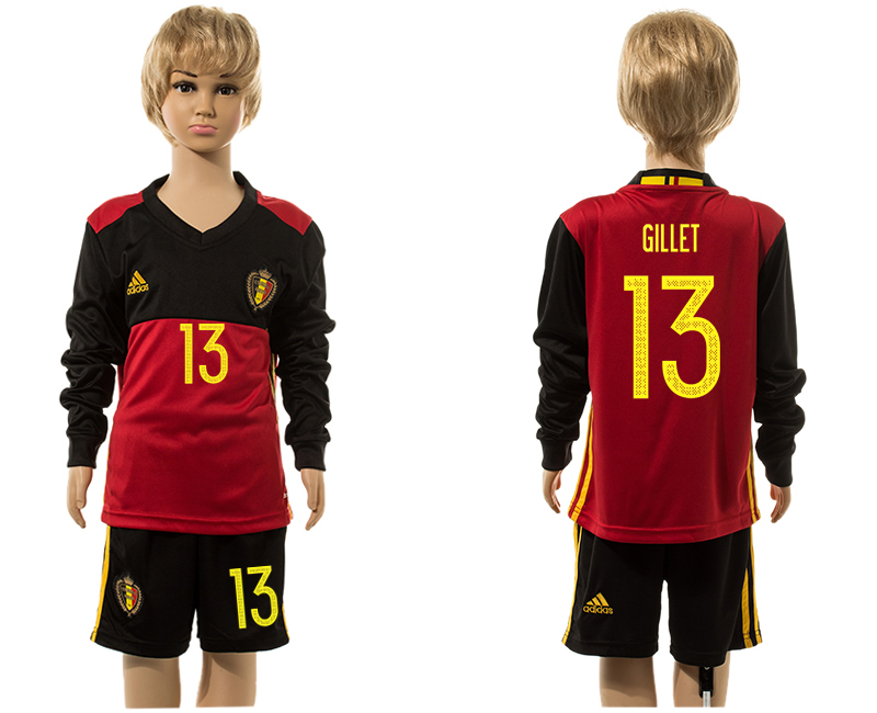 Belgium 13 GILLET Home Youth Long Sleeve UEFA Euro 2016 Jersey
