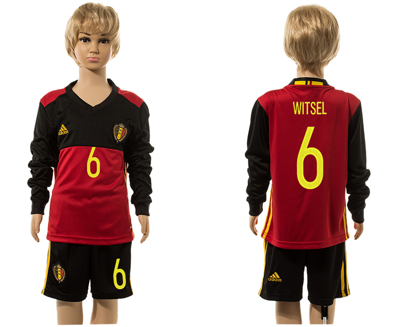 Belgium 6 WITSEL Home Youth Long Sleeve UEFA Euro 2016 Jersey