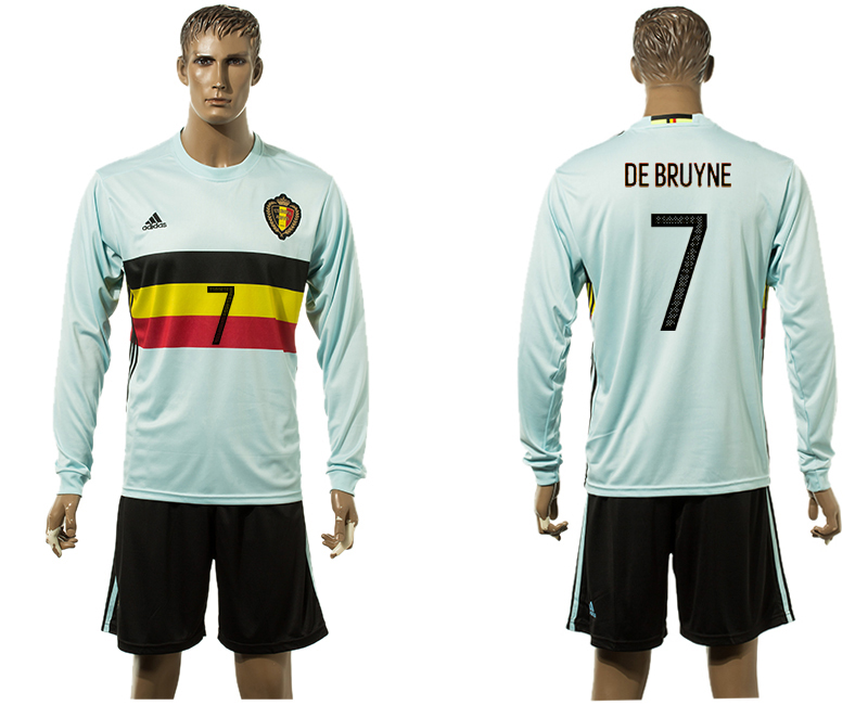 Belgium 7 DE BRUYNE Away UEFA Euro 2016 Long Sleeve Jerseys