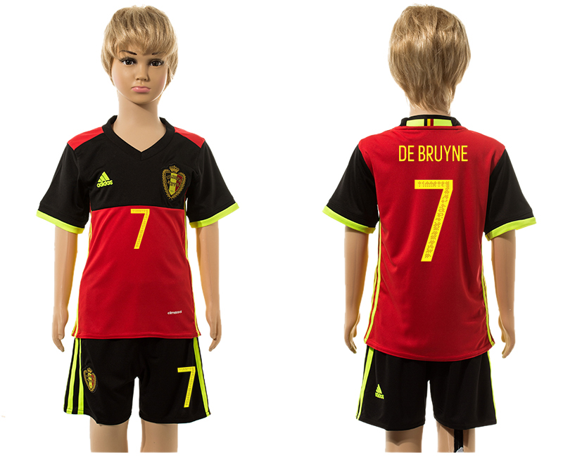 Belgium 7 DE BRUYNE Home Youth UEFA Euro 2016 Jersey