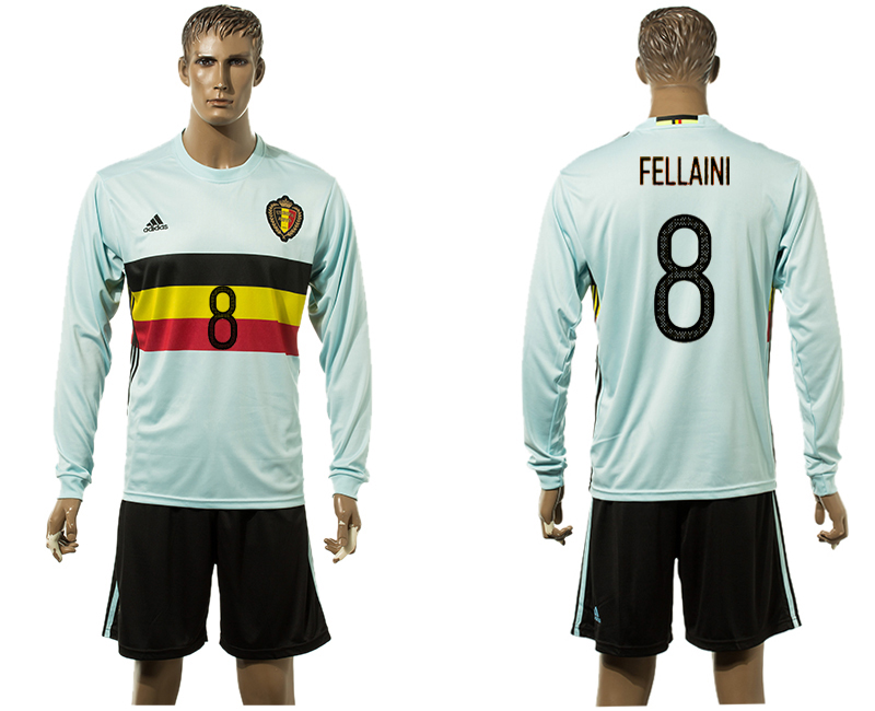 Belgium 8 FELLAINI Away UEFA Euro 2016 Long Sleeve Jerseys