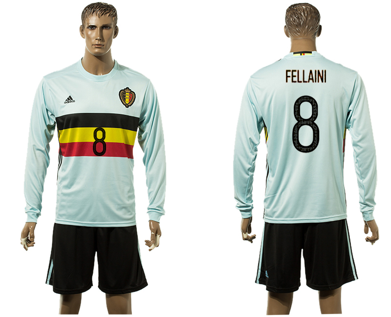 Belgium 8 FELLAINI Away UEFA Euro 2016 Long Sleeve Jerseys Belgium 8 FELLAINI Away UEFA Euro 2016 Long Sleeve Jerseys