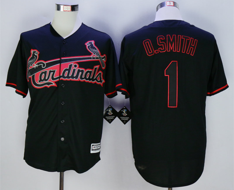 Cardinals 1 Ozzie Smith Black New Cool Base Jersey