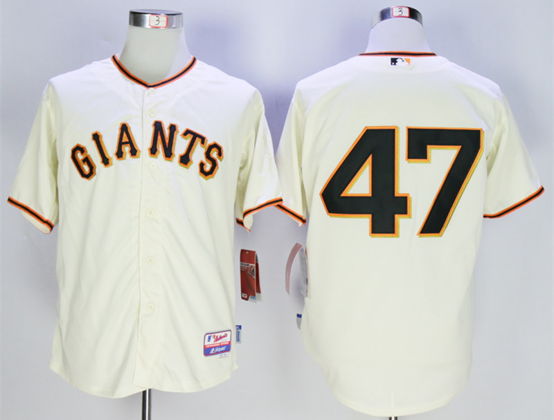 Giants 47 Johnny Cueto Cream Cool Base Jersey