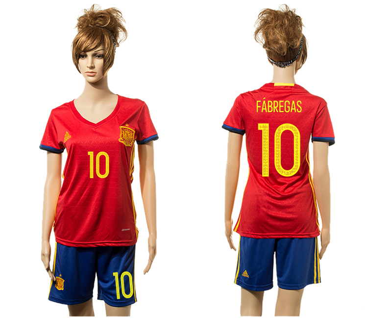 Spain 10 FABREGAS Home Women UEFA Euro 2016 Jersey