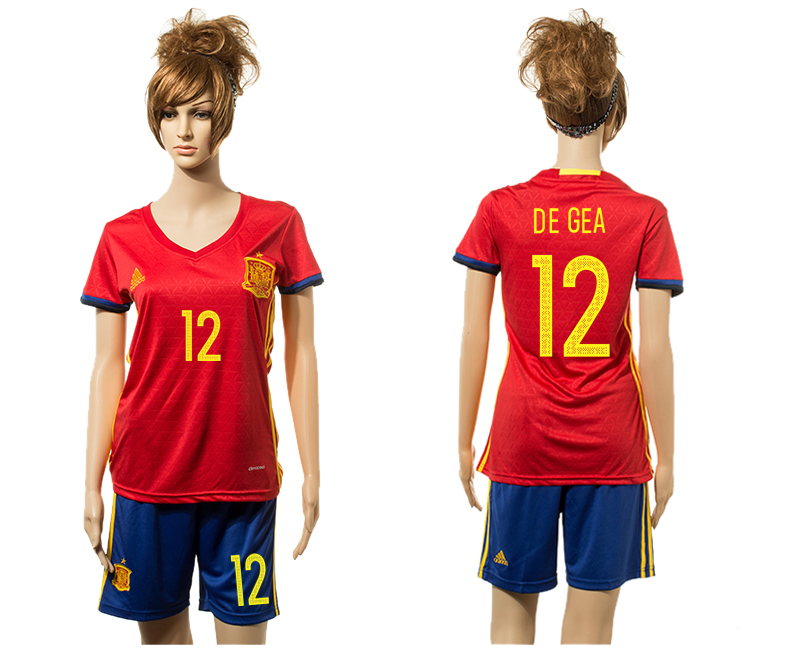 Spain 12 DE GEA Home Women UEFA Euro 2016 Jersey