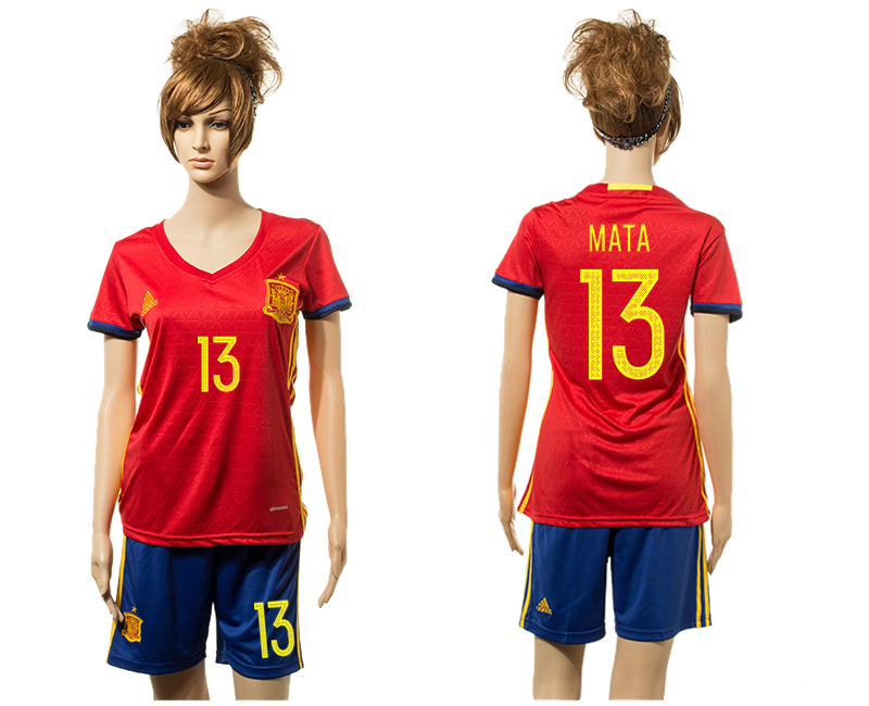 Spain 13 MATA Home Women UEFA Euro 2016 Jersey