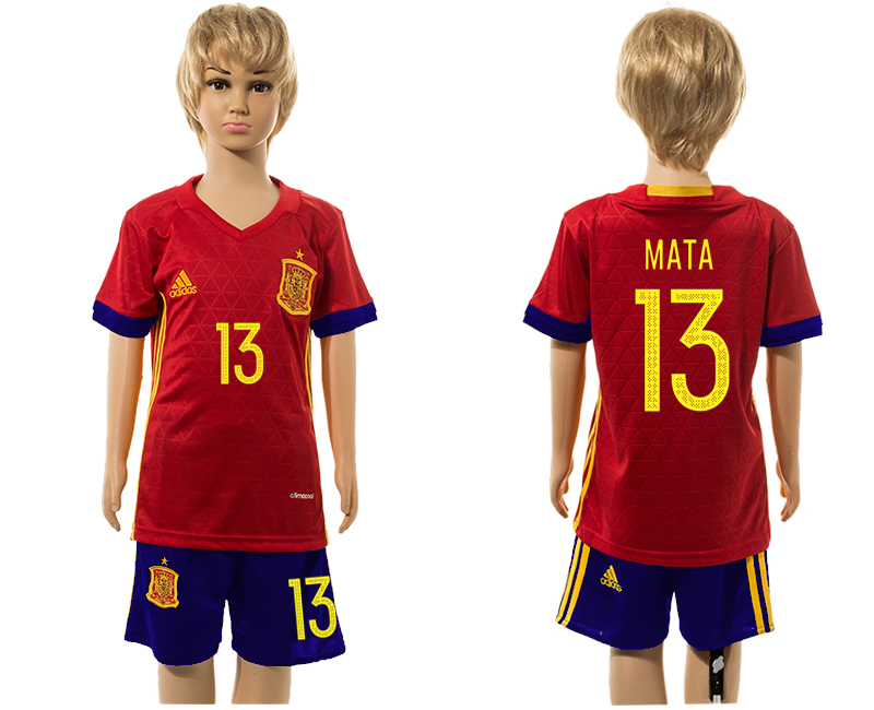 Spain 13 MATA Home Youth UEFA Euro 2016 Jersey