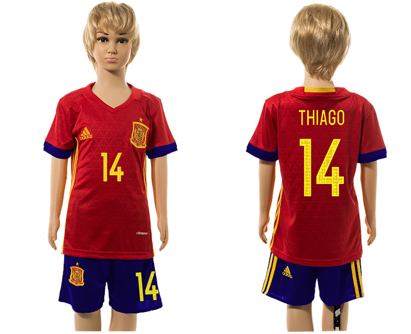 Spain 14 THIAGO Home Youth UEFA Euro 2016 Jersey