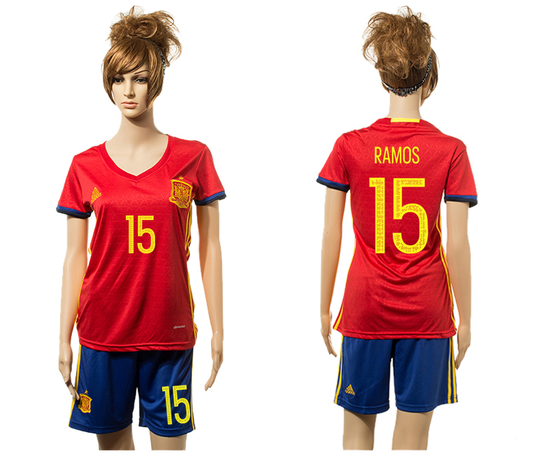 Spain 15 RAMOS Home Women UEFA Euro 2016 Jersey