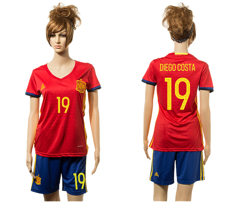 Spain 19 DIEGO COSTA Home Women UEFA Euro 2016 Jersey