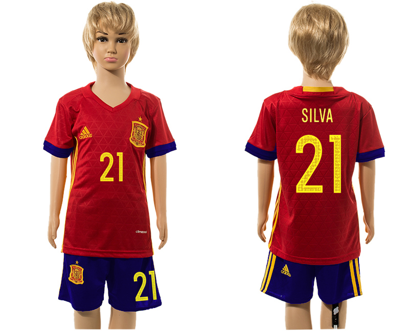 Spain 21 SILVA Home Youth UEFA Euro 2016 Jersey