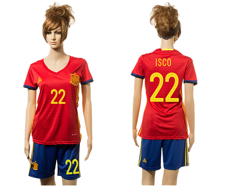 Spain 22 ISCO Home Women UEFA Euro 2016 Jersey