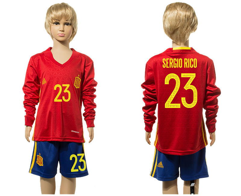Spain 23 SERGIO RAMOS Home Youth Long Sleeve UEFA Euro 2016 Jersey