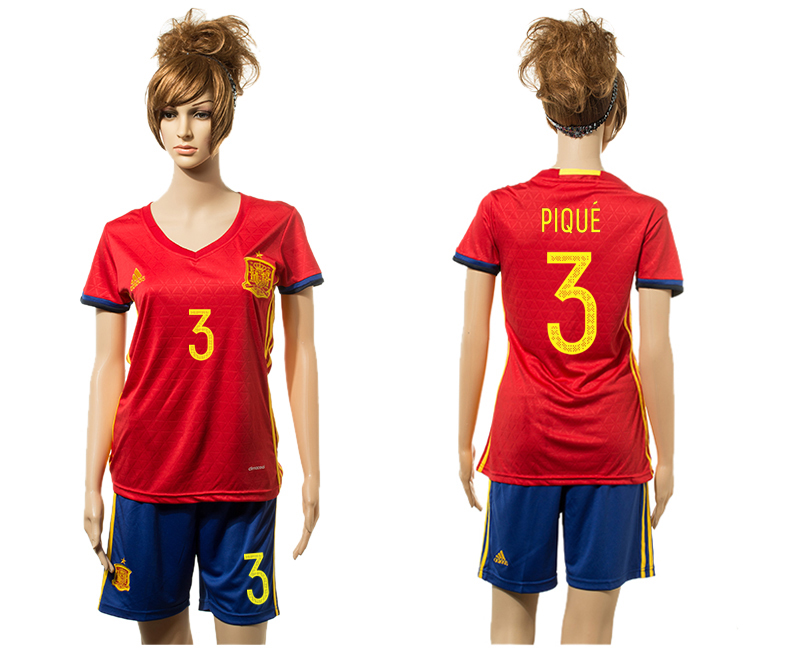 Spain 3 PIQUE Home Women UEFA Euro 2016 Jersey