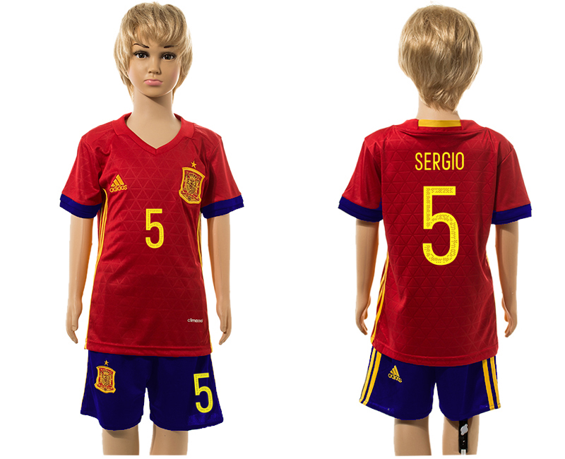 Spain 5 SERGIO Home Youth UEFA Euro 2016 Jersey