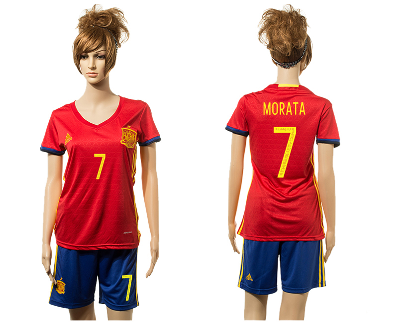 Spain 7 MORATA Home Women UEFA Euro 2016 Jersey