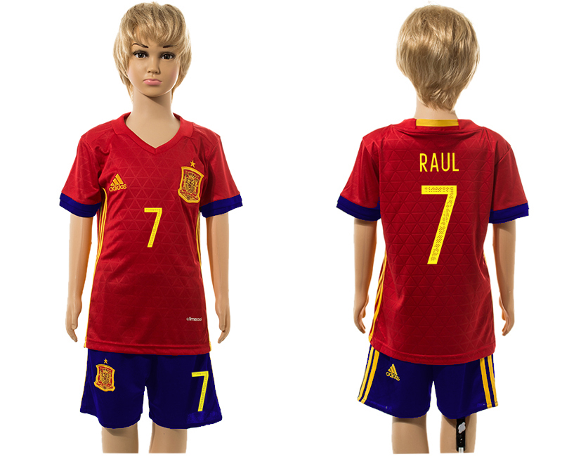 Spain 7 RAUL Home Youth UEFA Euro 2016 Jersey