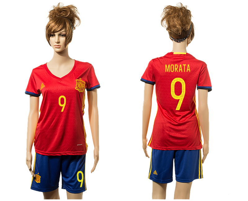 Spain 9 MORATA Home Women UEFA Euro 2016 Jersey
