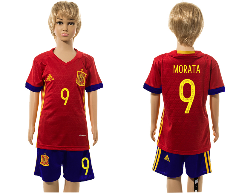 Spain 9 MORATA Home Youth UEFA Euro 2016 Jersey