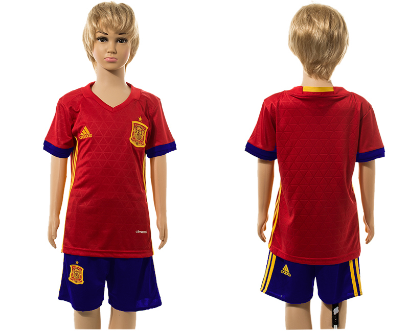 Spain Home Youth UEFA Euro 2016 Jersey
