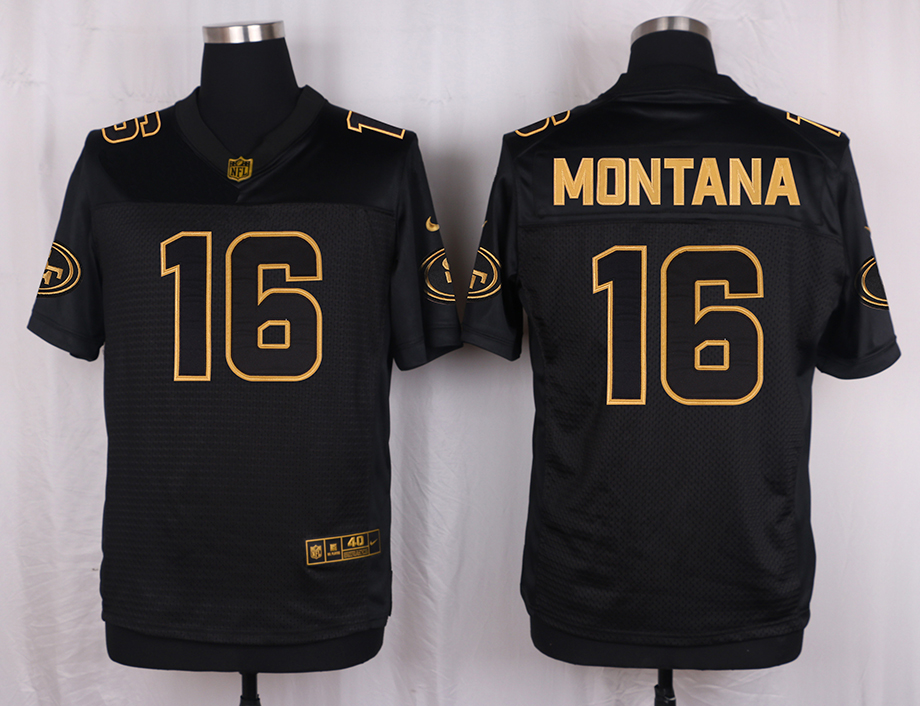 Nike 49ers 16 Joe Montana Pro Line Black Gold Collection Elite Jersey