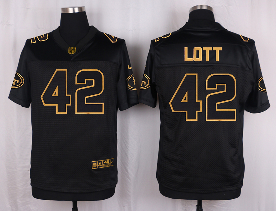 Nike 49ers 42 Ronnie Lott Pro Line Black Gold Collection Elite Jersey - Click Image to Close