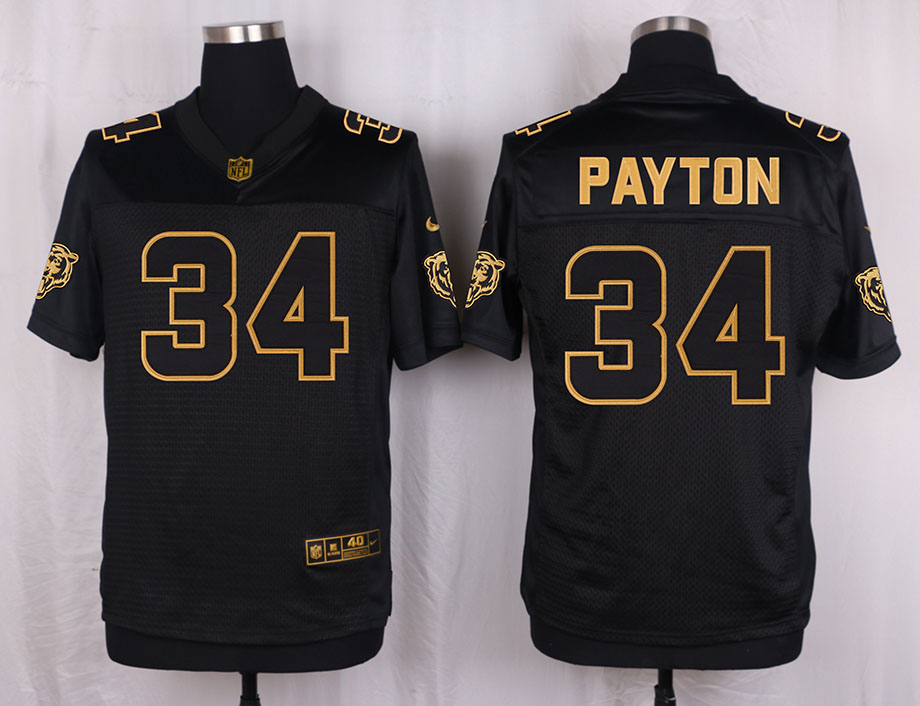 Nike Bears 34 Walter Payton Pro Line Black Gold Collection Elite Jersey - Click Image to Close