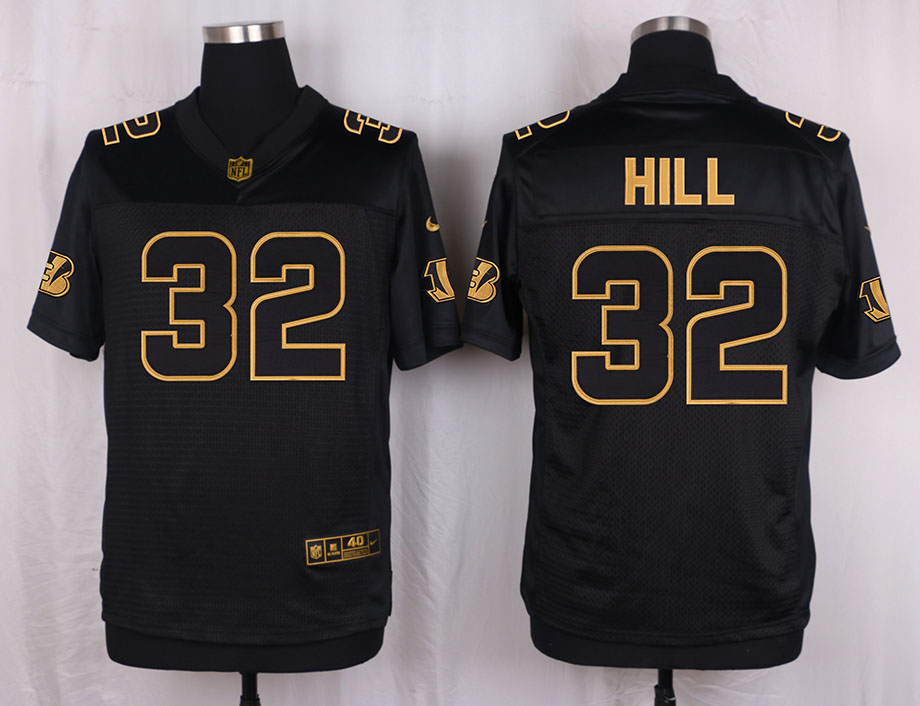 Nike Bengals 32 Jeremy Hill Pro Line Black Gold Collection Elite Jersey