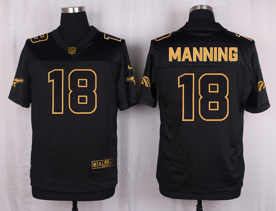Nike Broncos 18 Peyton Manning Pro Line Black Gold Collection Elite Jersey