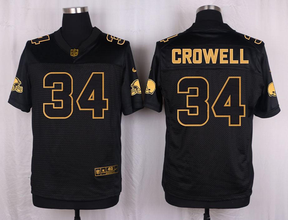 Nike Browns 34 Isaiah Crowell Pro Line Black Gold Collection Elite Jersey