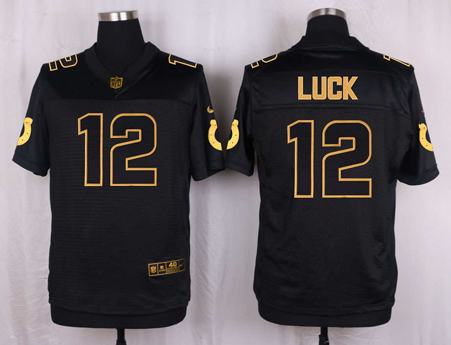 Nike Colts 12 Andrew Luck Pro Line Black Gold Collection Elite Jersey
