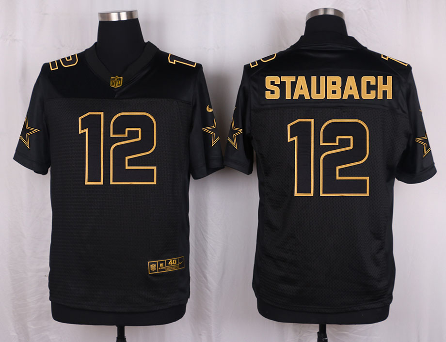 Nike Cowboys 12 Roger Staubach Pro Line Black Gold Collection Elite Jersey