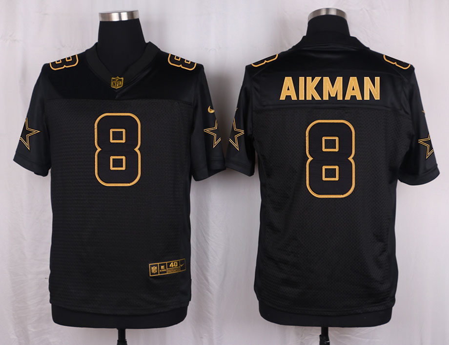 Nike Cowboys 8 Troy Aikman Pro Line Black Gold Collection Elite Jersey