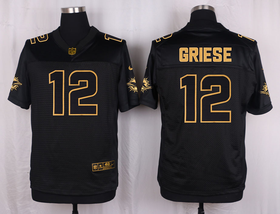 Nike Dolphins 12 Bob Griese Pro Line Black Gold Collection Elite Jersey