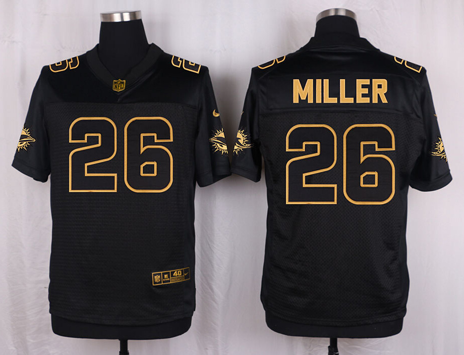 Nike Dolphins 26 Lamar Miller Pro Line Black Gold Collection Elite Jersey