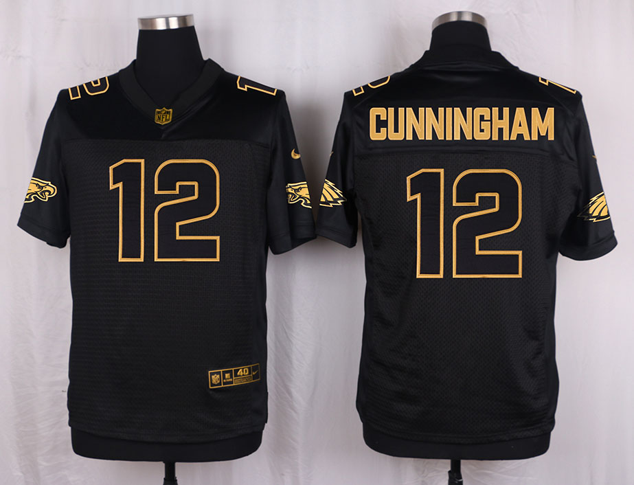 Nike Eagles 12 Randall Cunningham Pro Line Black Gold Collection Elite Jersey