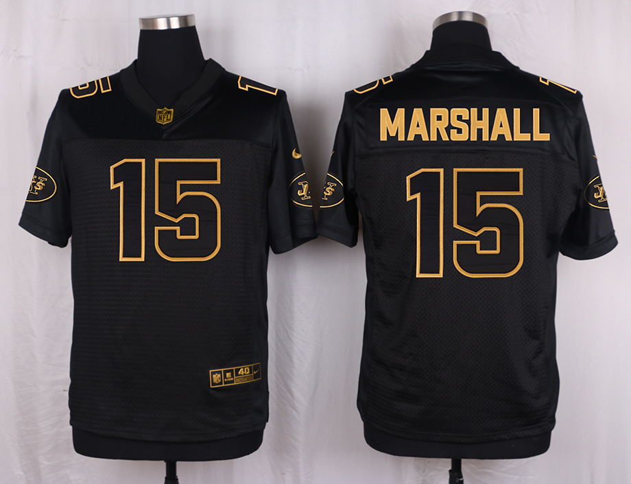 Nike Jets 15 Brandon Marshall Pro Line Black Gold Collection Elite Jersey - Click Image to Close
