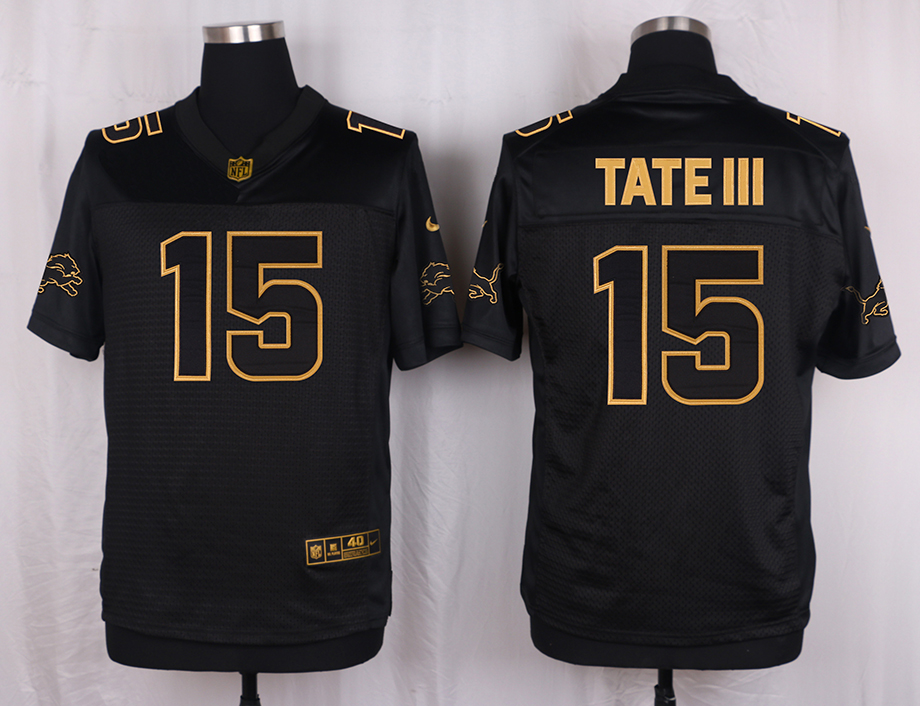 Nike Lions 15 Golden Tate III Pro Line Black Gold Collection Elite Jersey