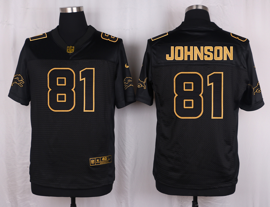 Nike Lions 81 Calvin Johnson Pro Line Black Gold Collection Elite Jersey