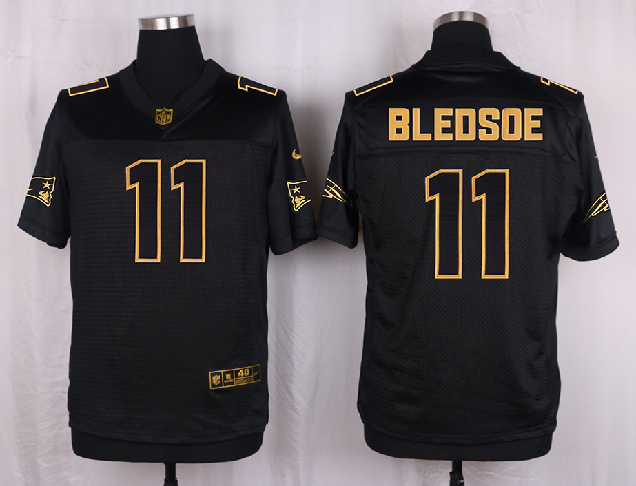 Nike Patriots 11 Drew Bledsoe Pro Line Black Gold Collection Elite Jersey