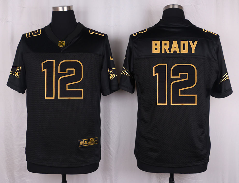 Nike Patriots 12 Tom Brady Pro Line Black Gold Collection Elite Jersey