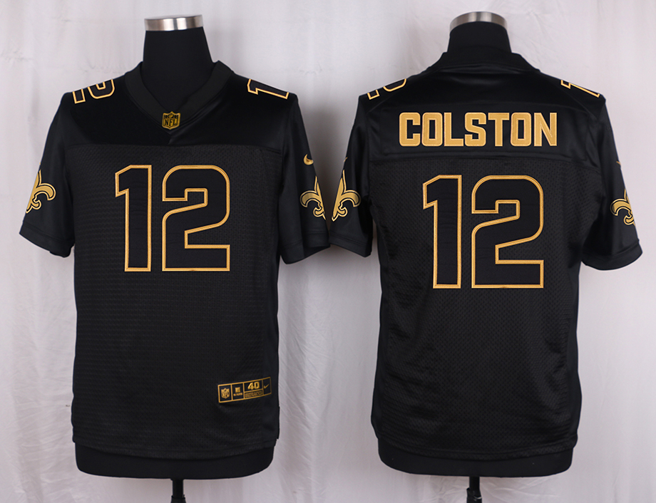 Nike Saints 12 Marques Colston Pro Line Black Gold Collection Elite Jersey