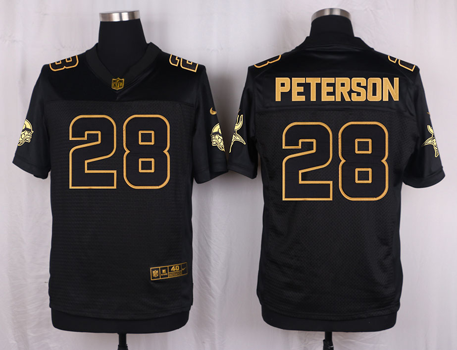 Nike Vikings 28 Adrian Peterson Pro Line Black Gold Collection Elite Jersey